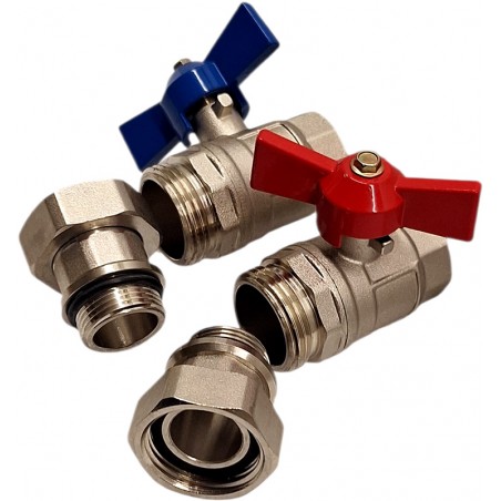Zawory kulowe ze śrubunkami 3/4" Nordic Tec zestaw PL7