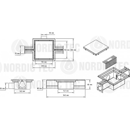 Rysunek techniczny kratki Full-Inox odpływu garażowego Nordic Tec