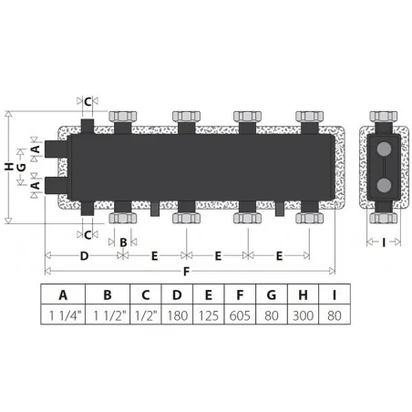 Rysunek techniczny - rozdzielacz hydrauliczny 2+2 połączony ze sprzęgłem