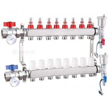 Rozdzielacz nierdzewny do CO i podłogówki INOX 8 obwodów