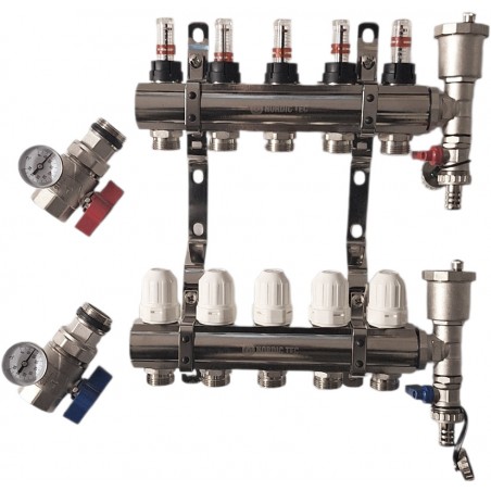 rozdzielacz podłogówki 5 sekcji Nordic Tec PL9 z zaworami