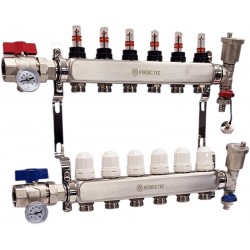 Rozdzielacz nierdzewny do CO i podłogówki INOX 6 obwodów 2