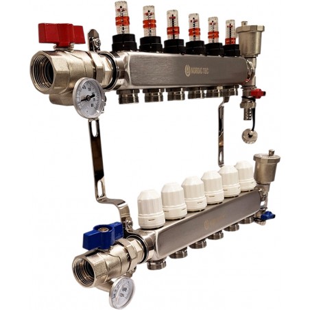 Rozdzielacz nierdzewny 6 sekcji do podłogówki Nordic Tec INOX PL6