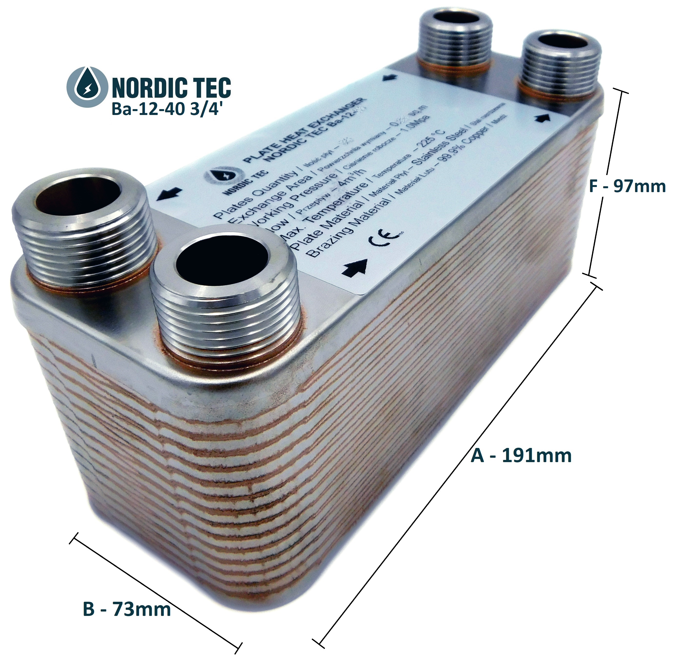 Intercambiador de placas NORDIC TEC Ba-12-30 65kW 3/4' 30 placas max 