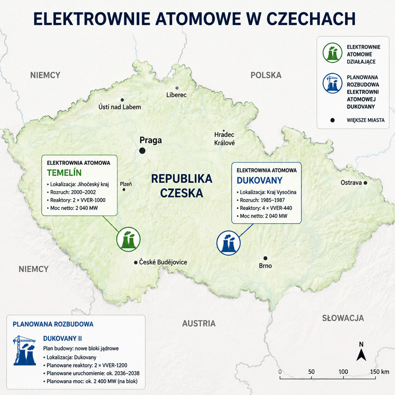 Elektrownie atomowe w Czechach Mapa