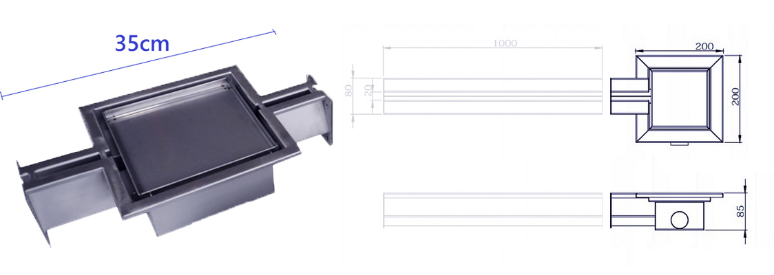 kratka odpływowa 20x20 wymiary i rysunek techniczny