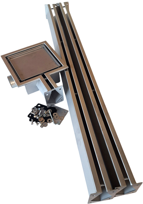 kanály nerezového podlahového žlabu garáže Nordic Tec 2m